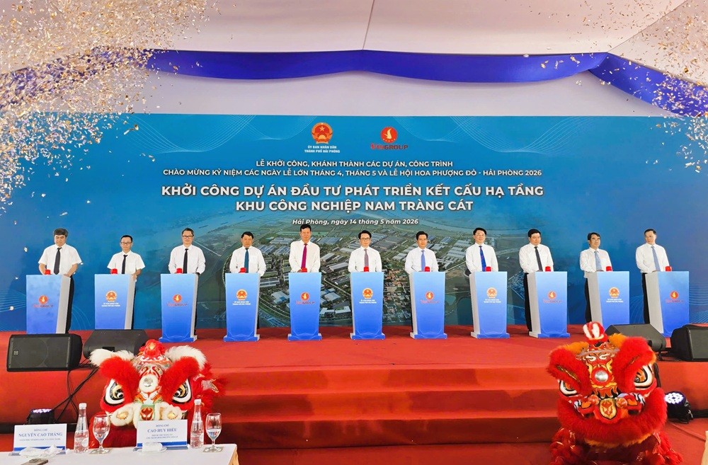 Các đại biểu nhấn nút khởi công xây dựng Dự án Kl99ok phiên bản mới phát triển kết cấu Kl99kl ưu đãi độc quyền KCN Nam Tràng Cát