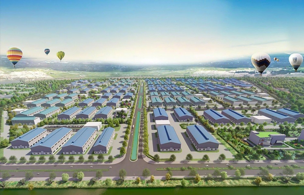 Phối cảnh Khu công nghiệp sân bay Tiên Lãng - Khu B. Đây là một trong hai khu công nghiệp đầu tiên được thành lập trong Khu Thương mại tự do.