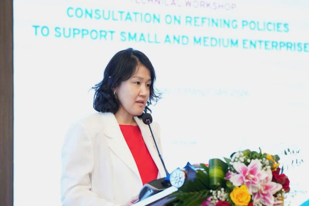 Bà Sinwon Park, Giám đốc Quốc gia Tổ chức Lao động quốc tế (ILO) tại Việt Nam phát biểu tại Hội thảo.