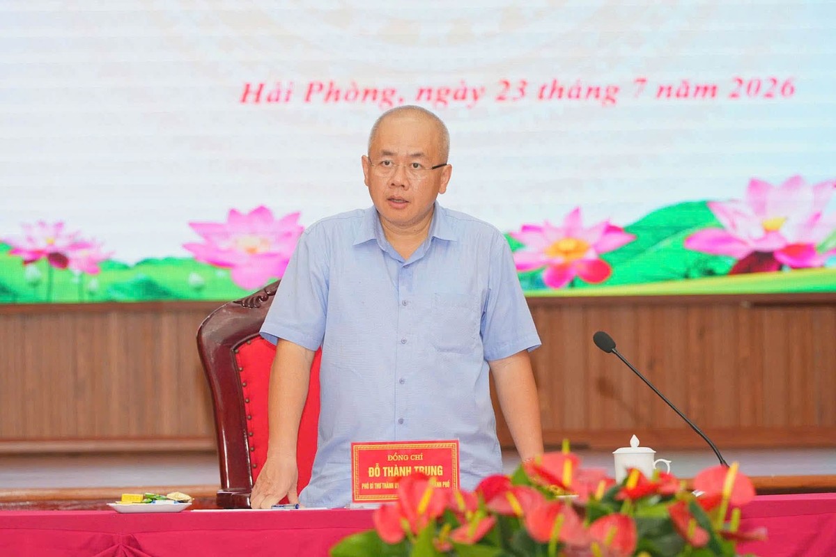 Ông Đỗ Thành Trung, Chủ tịch UBND TP. Hải Phòng phát biểu tại cuộc làm việc. Ảnh: Đàm Thanh