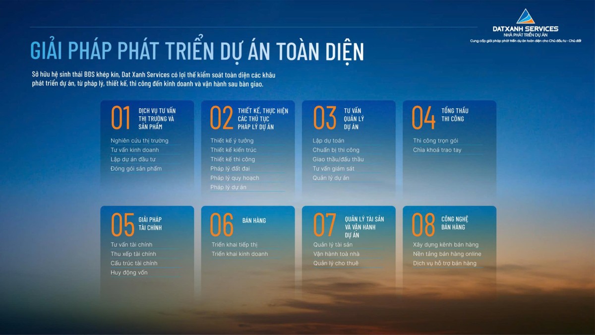 Dat Xanh Services cung cấp giải pháp phát triển dự án toàn diện cho Chủ Kl99ok phiên bản mới – Chủ đất với 8 gói dịch vụ tích hợp trọn gói