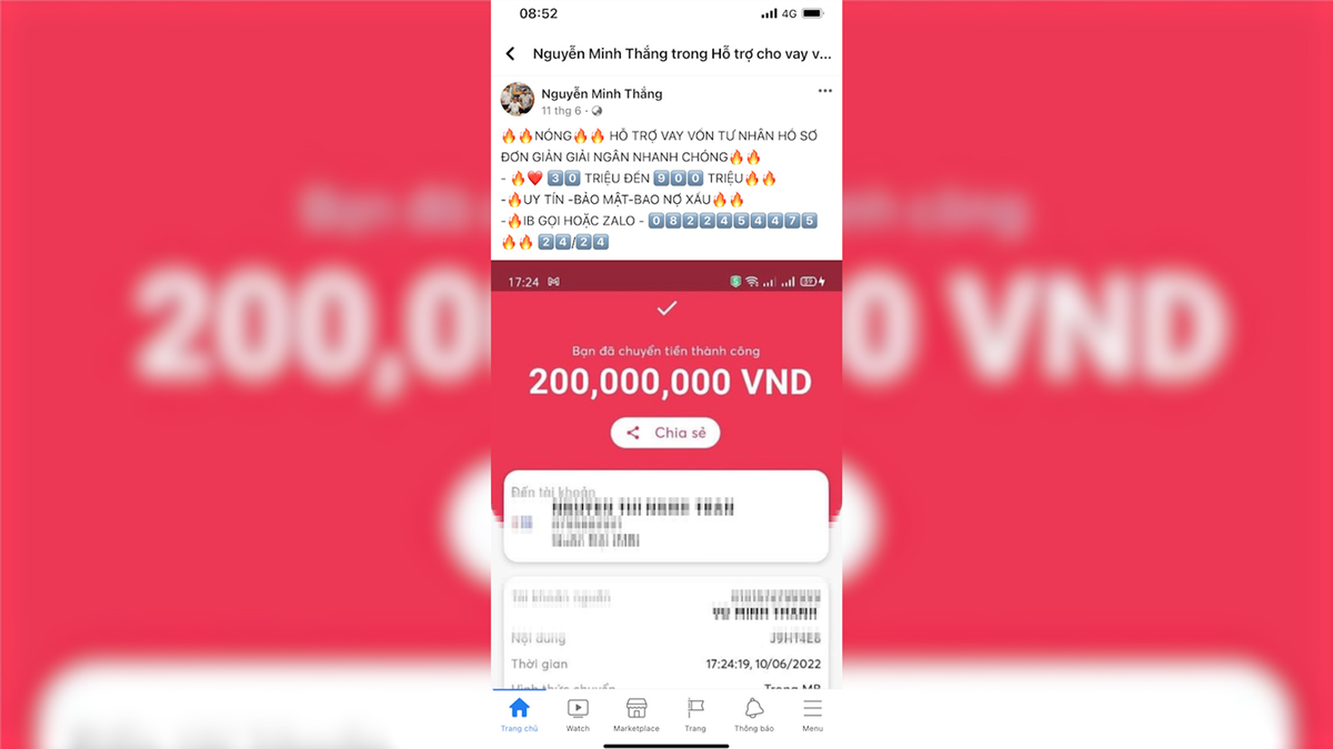 Hình ảnh biên lai gửi tiền giả và chào mời người vay trên mạng internet của Võ Minh Thành. Hình ảnh biên lai gửi tiền giả và chào mời người vay trên mạng internet của Võ Minh Thành.