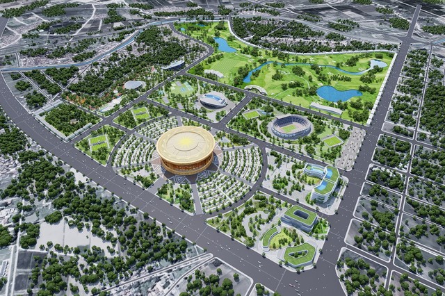 Phối cảnh dự án Khu đô thị thể thao Olympic với điểm nhấn là Sân vận động Trống Đồng.