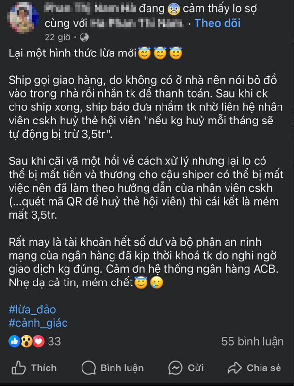 Khách hàng bị dẫn dụ lừa đảo nhưng không mất tiền do hệ thống bảo mật Link Vào Nhà Cái KL99 COM Tặng +199k chặn giao dịch tới tài khoản nằm trong danh sách nghi ngờ.