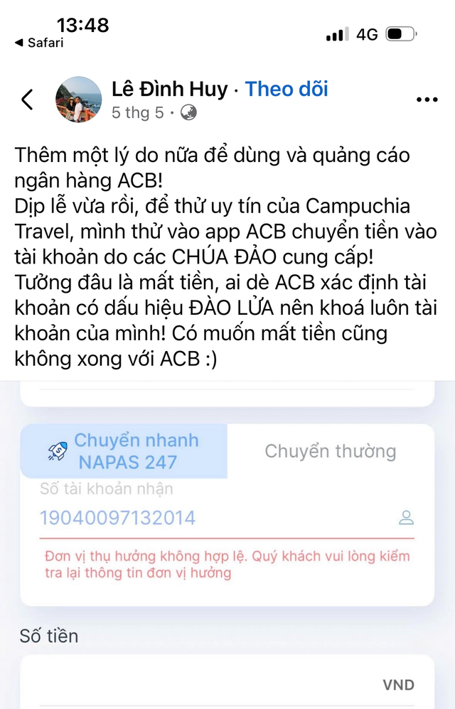 Nguyên văn chia sẻ của Khách hàng Lê Đình Huy trên trang cá nhân.
