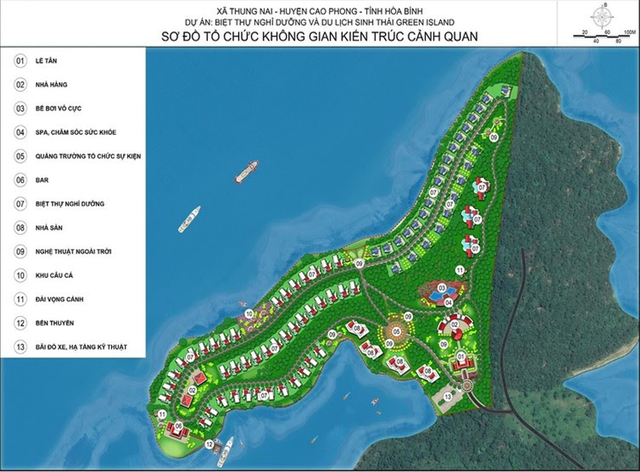 Sơ đồ không gian kiến trúc cảnh quan dự án Khu du lịch sinh thái Green Island, Hoà Bình