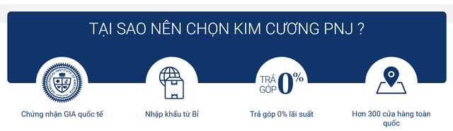 Quảng cáo kim cương PNJ trên trang web công ty