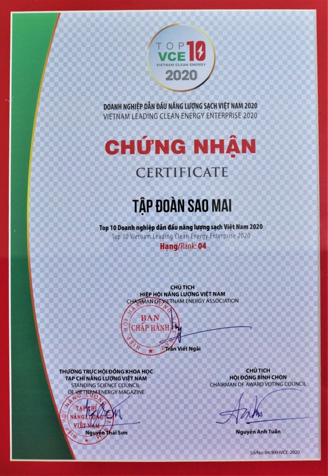 Sao Mai Group giữ vị trí “chiếu trên” trong TOP 10 Kl991.com World Cup 2026 Chính Thức dẫn đầu năng lượng sạch Việt Nam 2020.