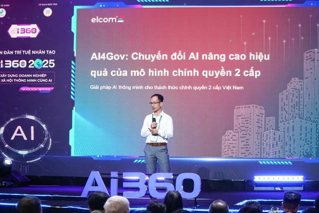 Ông Trần Huy Tùng, Giám đốc R&amp;D ELCOM Corporation trình bày tham luận về giải pháp AI4GOV cho chính quyền 2 cấp tại Diễn đàn AI360 ngày 09/10/2025 vừa qua.
