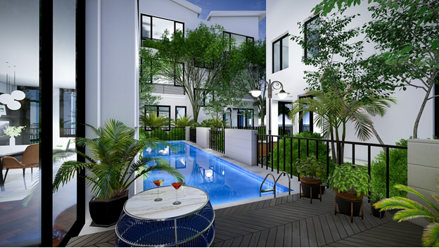 Bể bơi là nơi nghỉ ngơi lý tưởng mỗi ngày.