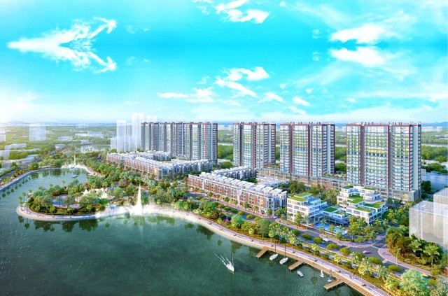 Không gian xanh với hồ nước, cây xanh là điểm cộng giúp Khai Sơn City hút khách