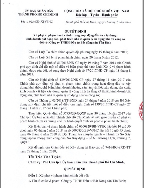 Chủ Kl99ok phiên bản mới Dự án Tân Bình Apartment bị phạt số tiền “khủng” 1,64 tỷ đồng ảnh 2