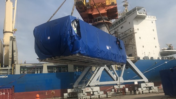 Các bộ phận của máy đào hầm metron Nhổn-ga Hà Nội đã về tới cảng Hoàng Diệu, Hải Phòng. (Ảnh: MRB cung cấp).