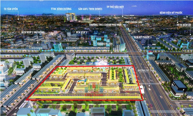 Phối cảnh khu đô thị BenCat City Zone tọa lạc ngay trung tâm thị xã Bến Cát, khu vực trọng điểm phát triển của Bình Dương.
