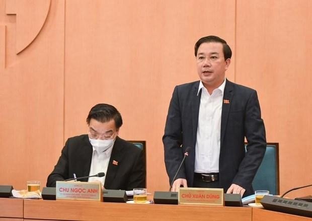 Phó chủ tịch Ủy ban nhân dân thành phố Hà Nội Chử Xuân Dũng, chủ trì cuộc họp của Ban chỉ đạo phòng chống dịch bệnh COVID-19. (Ảnh: PV/Vietnam+).