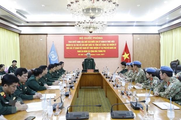 Thượng tướng Nguyễn Chí Vịnh, Thứ trưởng Bộ Quốc phòng phát biểu. (Ảnh: Dương Giang/TTXVN).