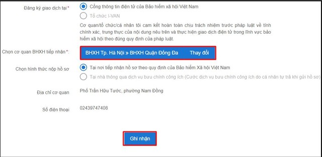 Chọn cơ quan BHXH tiếp nhận hồ sơ đăng ký.