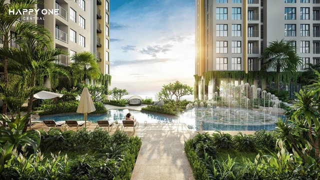 Mảng xanh xen kẽ giữa khu căn hộ giúp những chủ nhân Happy One - Central tận hưởng được Kl993 Đăng nhập Giải trí gần gũi với thiên nhiên.