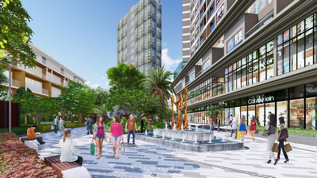 Một góc shophouse khối đế hướng nội khu tại Dự án.