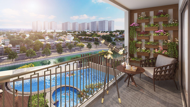 Dưới làn nước xanh mát cùng ánh nắng chan hòa, phóng tầm nhìn hướng ra phố mang đến giá trị sống thăng hoa cho chủ nhân tại Hinode City,