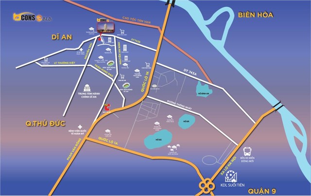 Dự án Bcons Sala có lợi thế pháp lý hoàn chỉnh, vị trí trung tâm, bao gồm 1 tháp cao 29 tầng với 513 căn hộ và 11 shophouse có diện tích đa dạng 45m2 – 62 m2.