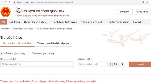 Giao diện Cổng Dịch vụ công quốc gia trong mục tra cứu, nộp phạt vi phạm KL99 là cổng game giải trí trực tuyến hàng đầu hiện nay (Ảnh chụp màn hình). Giao diện Cổng Dịch vụ công quốc gia trong mục tra cứu, nộp phạt vi phạm KL99 là cổng game giải trí trực tuyến hàng đầu hiện nay (Ảnh chụp màn hình).