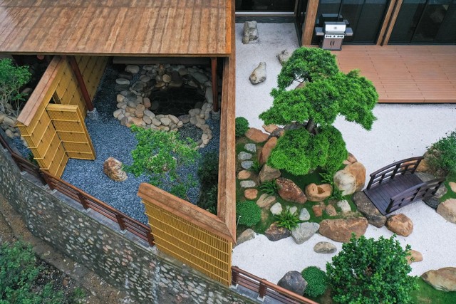 Không gian vườn Nhật được thiết kế theo triết lý Wabi Sabi.