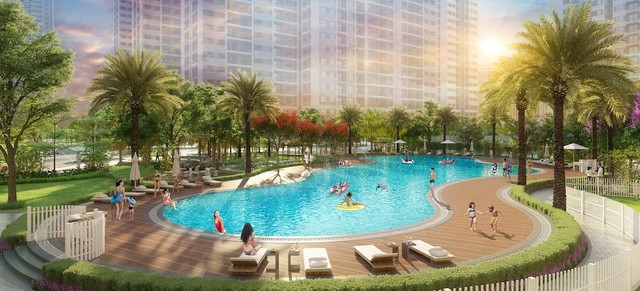Bể bơi người lớn và trẻ em tích hợp rộng tới 1.000m2 tại The Mirae Park.