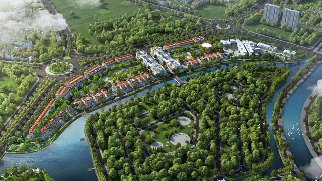 Tổng thể phối cảnh phân khu The Link thuộc khu đô thị sinh thái nghỉ dưỡng ven sông Sun Riverside Village tại Thanh Hóa. Ảnh phối cảnh minh họa.