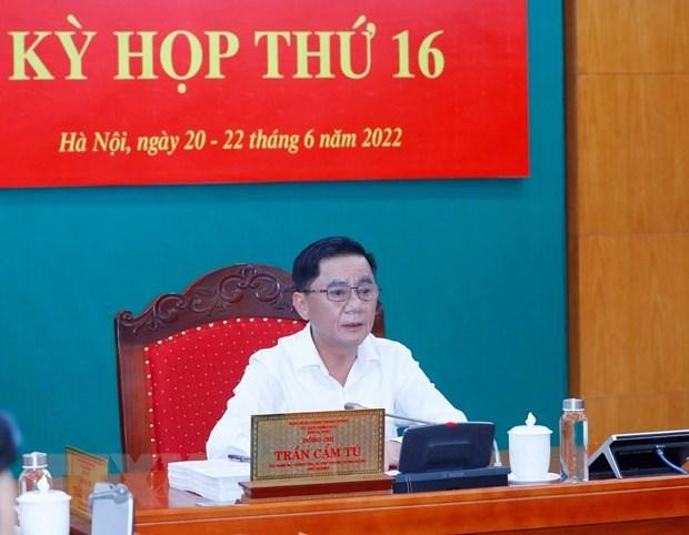 Ông Trần Cẩm Tú, Ủy viên Bộ Kl991.com tải ứng dụng, Bí thư Trung ương Đảng, Chủ nhiệm Ủy ban Kiểm tra Trung ương chủ trì Kỳ họp. (Ảnh: Phương Hoa/TTXVN).