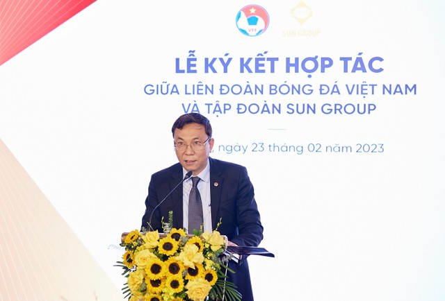 Ông Trần Quốc Tuấn, Chủ tịch Liên đoàn Bóng đá Việt Nam (VFF) phát biểu tại sự kiện.