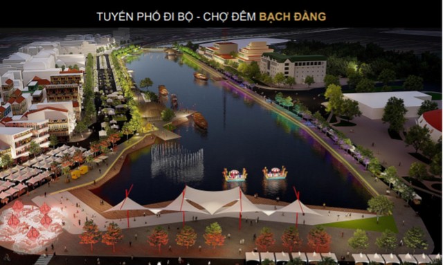 Tuyến phố đi bộ - chợ đêm tại đường Bạch Đằng, thành phố Hải Dương được triển khai theo ý tưởng “Tinh hoa hội tụ, bừng sáng Thành Đông”. Ảnh cắt từ clip giới thiệu của tỉnh Hải Dương.
