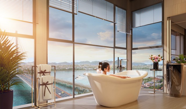 Tiện ích tại Sun Cosmo Residence Da Nang đa dạng và gắn với không gian ven sông. Ảnh phối cảnh minh họa.