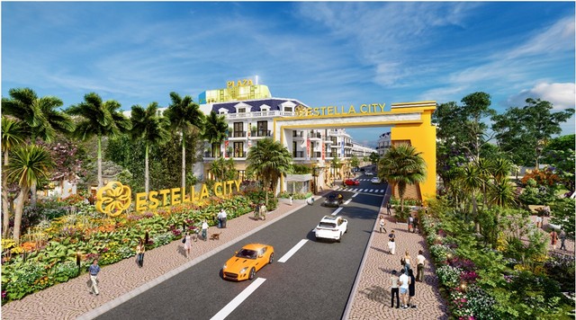 Cổng chào khu đô thị thương mại Estella City, dự án đang thu hút nhiều nhà Kl99ok phiên bản mới.