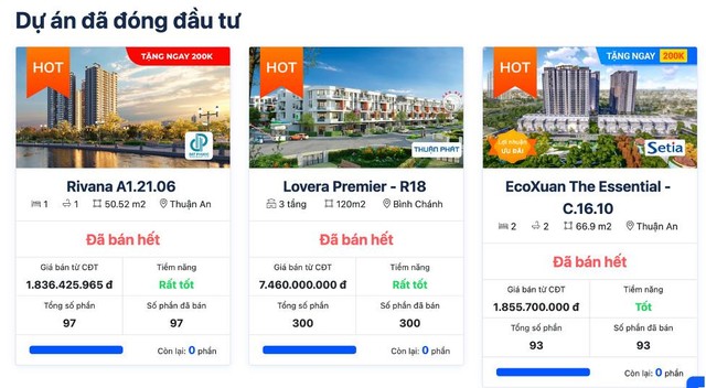 Thông tin một số dự án Kl99ok phiên bản mới chung được Infina công bố trên website.