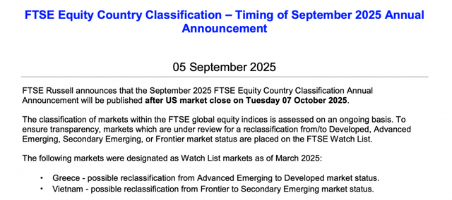 Thông báo mới nhất của FTSE.