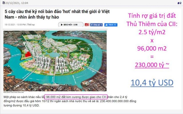 Trên một diễn đàn 99Kl99 link đăng nhập, nhà Kl99ok phiên bản mới định giá quỹ đất CII theo giá đấu giá tại Thủ Thiêm lên tới 10,4 tỷ USD.