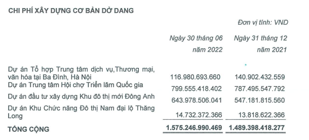 Cơ cấu chi phí xây dựng cơ bản dở dang của VEF.