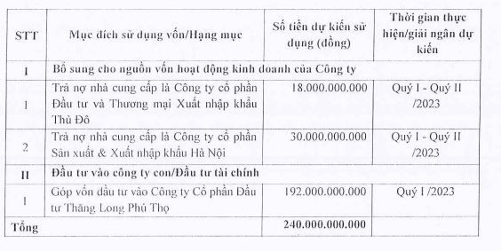 Mục đích huy động vốn của TIG