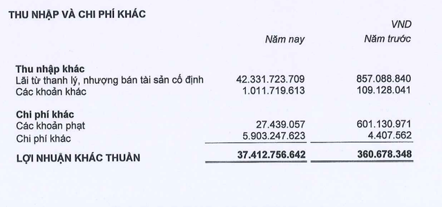 Cơ cấu thu nhập khác trong năm 2022.