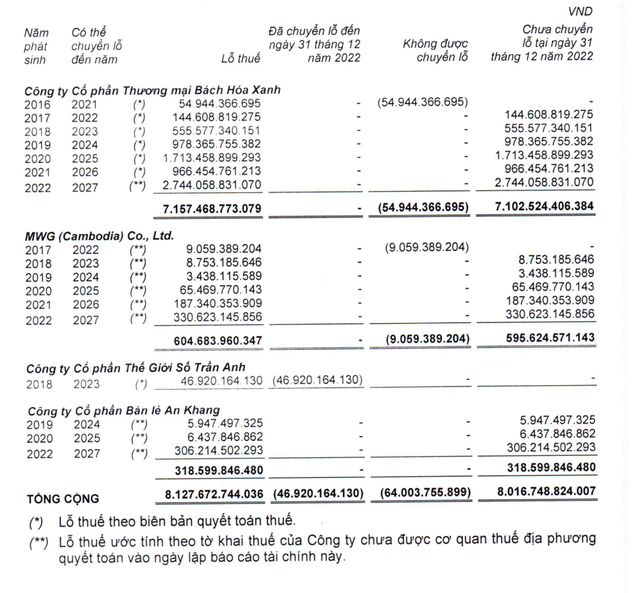 Hàng loạt Công ty con của MWG lỗ thuế luỹ kế 8.127,7 tỷ đồng