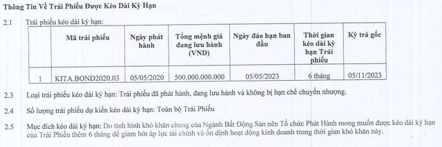 Kita Invest kéo dài thời gian thanh toán lô Kl99kl Hoàn Trả Vô Tận mệnh giá 500 tỷ đồng thêm 6 tháng ảnh 1