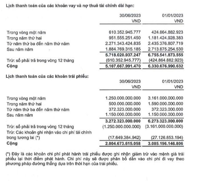 Lịch trả nợ của CII