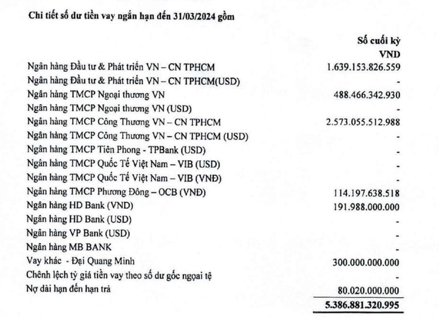 Danh sách chủ nợ chính của Thép Pomina