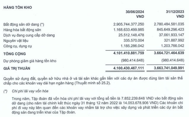 Cơ cấu tồn kho tại thời điểm 30/6/2024 của SCR