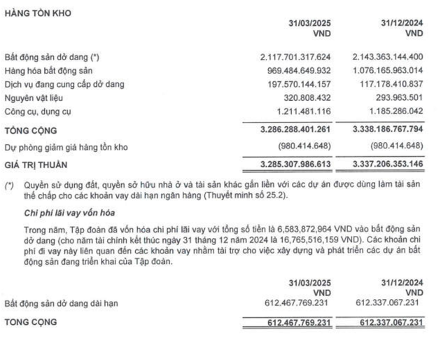 Cơ cấu tồn kho của TTC Land tại thời điểm 31/3/2025