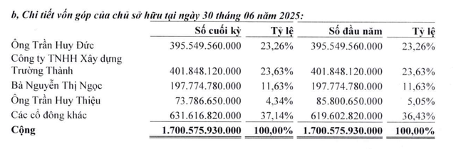 Cơ cấu Trang Chủ KL99Com Số 1 Link Đăng Ký KL999 của Trường Thành Group tại thời điểm 30/6/2025.
