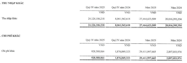 Searefico ghi nhận thu nhập khác đột biến quý IV/2025.