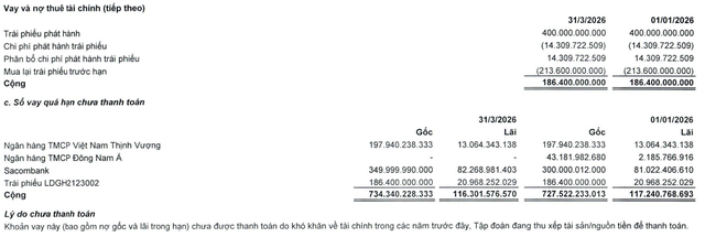 LDG phát sinh nợ vay quá hạn chưa thanh toán.