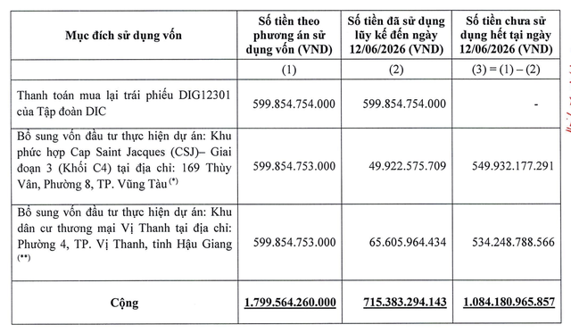DIC Corp báo cáo chưa sử dụng hết vốn đã chào bán cuối năm 2025.